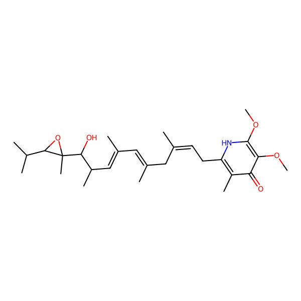 2D Structure of 4-Pyridinol, 2-(10-hydroxy-3,5,7,9-tetramethyl-10-(2-methyl-3-(1-methylethyl)-2-oxiranyl)-2,5,7-decatrienyl)-5,6-dimethoxy-3-methyl-