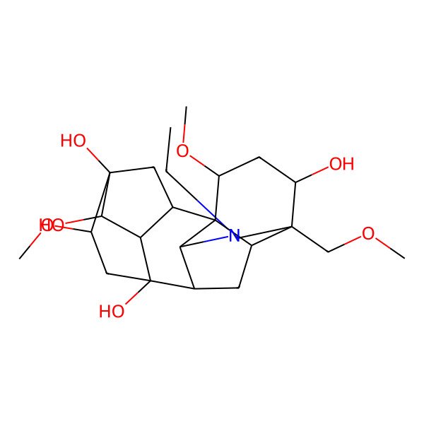 2D Structure of 11-Ethyl-6,16-dimethoxy-13-(methoxymethyl)-11-azahexacyclo[7.7.2.12,5.01,10.03,8.013,17]nonadecane-4,5,8,14-tetrol