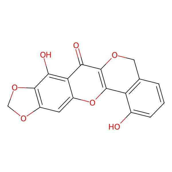 2D Structure of 4,15-Dihydroxy-6,8,12,21-tetraoxapentacyclo[11.8.0.03,11.05,9.014,19]henicosa-1(13),3,5(9),10,14(19),15,17-heptaen-2-one