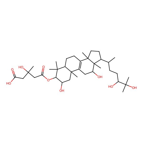 2D Structure of 3-Hydroxy-3-methylglutaric acid hydrogen 1-(2alpha,12alpha,24,25-tetrahydroxy-5alpha-lanostane-8-ene-3beta-yl) ester