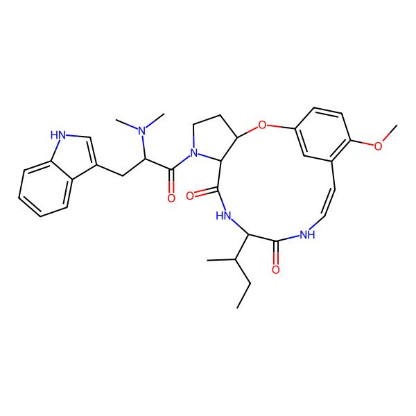 2D Structure of (3S,7S,10S,13Z)-10-butan-2-yl-6-[(2S)-2-(dimethylamino)-3-(1H-indol-3-yl)propanoyl]-16-methoxy-2-oxa-6,9,12-triazatricyclo[13.3.1.03,7]nonadeca-1(19),13,15,17-tetraene-8,11-dione