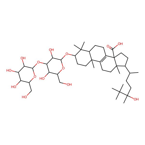 2D Structure of (3S,5R,10S,13R,14S,17R)-3-[(2R,3R,4S,5S,6R)-3,5-dihydroxy-6-(hydroxymethyl)-4-[(2S,3R,4S,5S,6R)-3,4,5-trihydroxy-6-(hydroxymethyl)oxan-2-yl]oxyoxan-2-yl]oxy-17-[(2R,5R)-5-hydroxy-5,6,6-trimethylheptan-2-yl]-4,4,10,13-tetramethyl-2,3,5,6,7,11,12,15,16,17-decahydro-1H-cyclopenta[a]phenanthrene-14-carboxylic acid