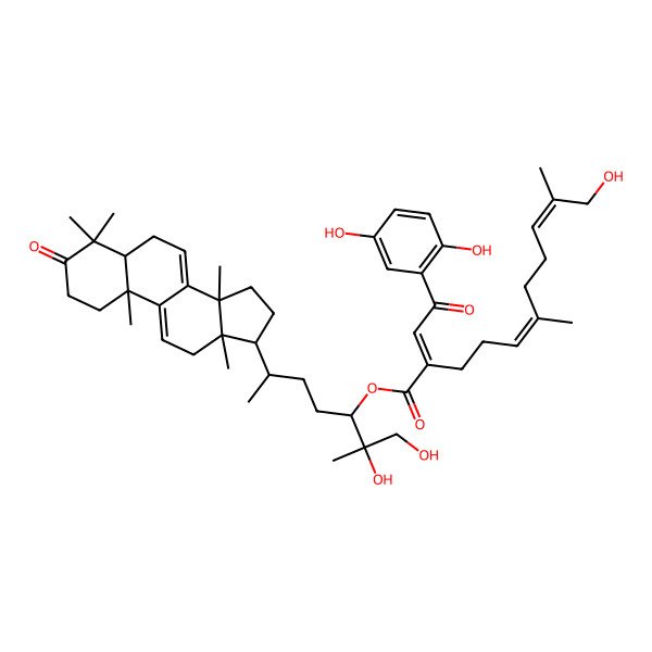 2D Structure of [(2S,3S,6R)-1,2-dihydroxy-2-methyl-6-[(5R,10S,13R,14R,17R)-4,4,10,13,14-pentamethyl-3-oxo-1,2,5,6,12,15,16,17-octahydrocyclopenta[a]phenanthren-17-yl]heptan-3-yl] (2Z,5E,9E)-2-[2-(2,5-dihydroxyphenyl)-2-oxoethylidene]-11-hydroxy-6,10-dimethylundeca-5,9-dienoate