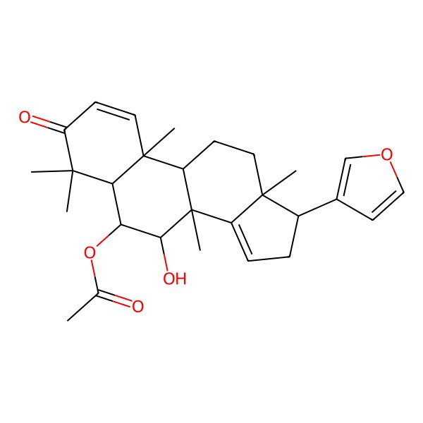 2D Structure of [(5S,6R,7S,8R,9R,10R,13S,17R)-17-(furan-3-yl)-7-hydroxy-4,4,8,10,13-pentamethyl-3-oxo-5,6,7,9,11,12,16,17-octahydrocyclopenta[a]phenanthren-6-yl] acetate