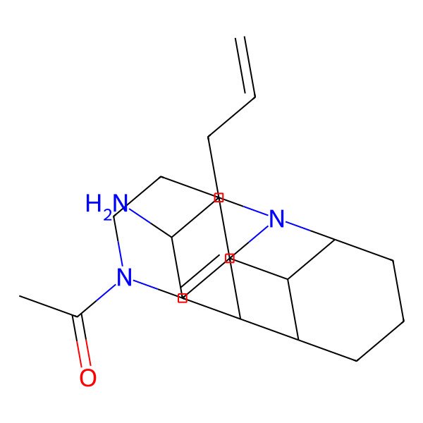 2D Structure of 1-[5-(9-amino-10-prop-2-enyl-1-azatricyclo[5.3.1.12,6]dodecan-12-yl)-3,4-dihydro-2H-pyridin-1-yl]ethanone