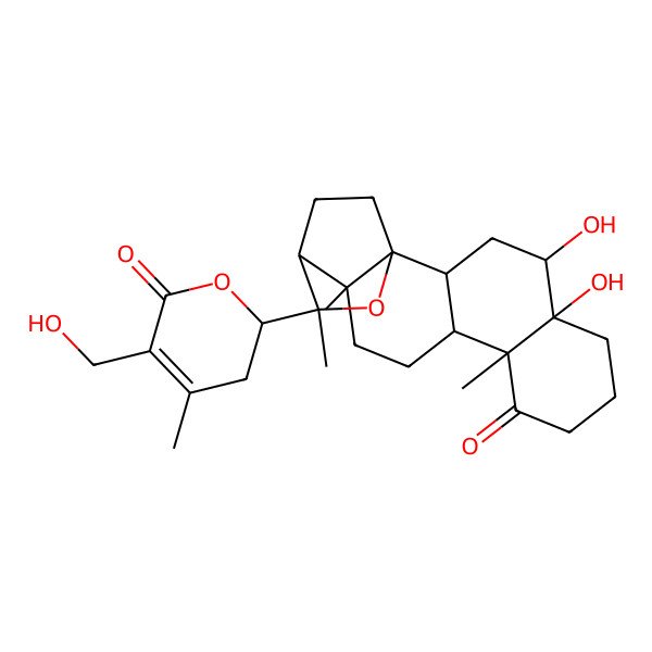 2D Structure of (1R,2R,4R,5R,10R,11S,14R,15S,16S)-4,5-dihydroxy-16-[(2R)-5-(hydroxymethyl)-4-methyl-6-oxo-2,3-dihydropyran-2-yl]-10,14,16-trimethyl-17-oxapentacyclo[13.2.2.01,14.02,11.05,10]nonadecan-9-one