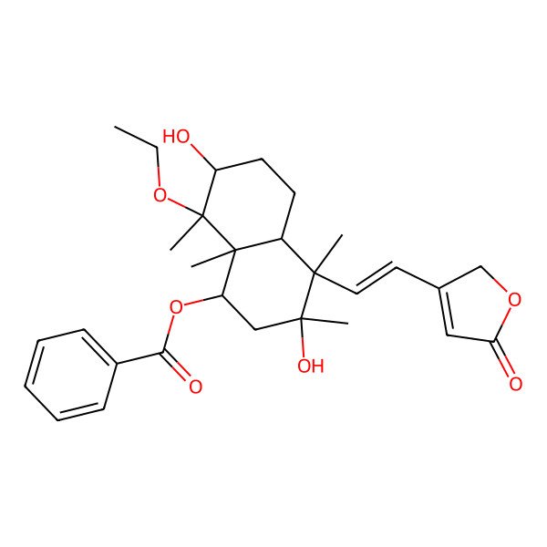 2D Structure of [(1S,3S,4R,4aR,7R,8R,8aS)-8-ethoxy-3,7-dihydroxy-3,4,8,8a-tetramethyl-4-[(E)-2-(5-oxo-2H-furan-3-yl)ethenyl]-1,2,4a,5,6,7-hexahydronaphthalen-1-yl] benzoate