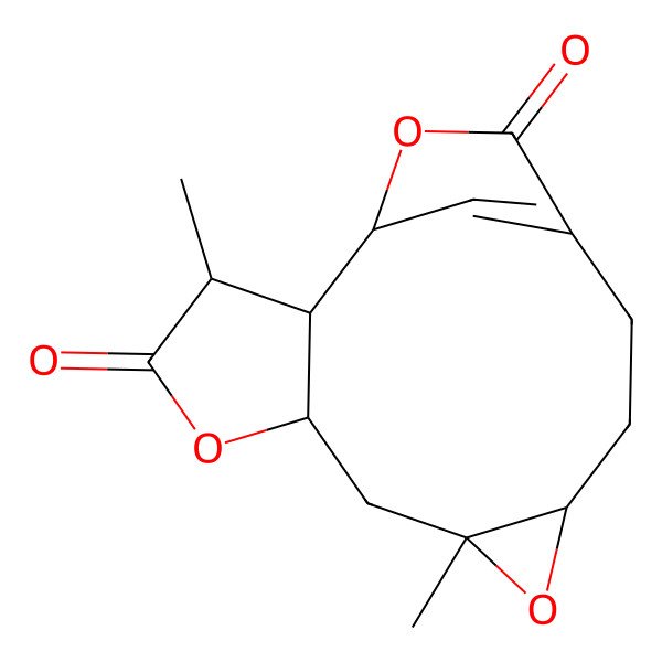 2D Structure of (1R,2R,3R,6S,8S,10R)-3,8-dimethyl-5,9,15-trioxatetracyclo[11.2.1.02,6.08,10]hexadec-13(16)-ene-4,14-dione