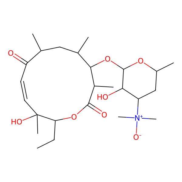 2D Structure of 2-[[(3R,4S,5S,7R,9E,11S,12R)-12-ethyl-11-hydroxy-3,5,7,11-tetramethyl-2,8-dioxo-1-oxacyclododec-9-en-4-yl]oxy]-3-hydroxy-N,N,6-trimethyloxan-4-amine oxide