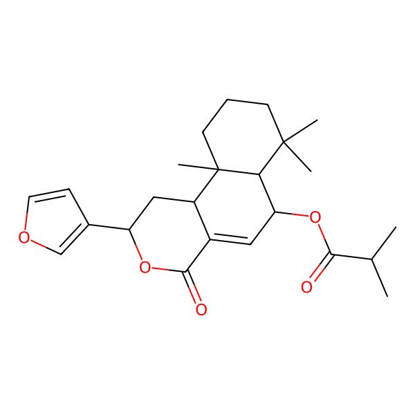 2D Structure of [(2R,6R,6aS,10aR,10bR)-2-(furan-3-yl)-7,7,10a-trimethyl-4-oxo-1,2,6,6a,8,9,10,10b-octahydrobenzo[f]isochromen-6-yl] 2-methylpropanoate