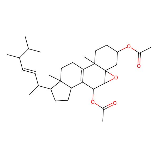 2D Structure of [10-Acetyloxy-15-(5,6-dimethylhept-3-en-2-yl)-2,16-dimethyl-8-oxapentacyclo[9.7.0.02,7.07,9.012,16]octadec-1(11)-en-5-yl] acetate