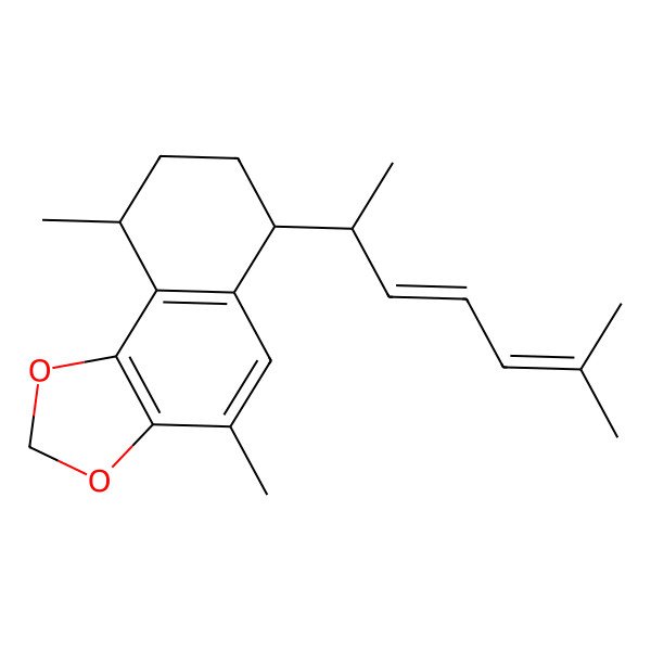 2D Structure of (6R,9R)-4,9-dimethyl-6-[(2S,3E)-6-methylhepta-3,5-dien-2-yl]-6,7,8,9-tetrahydrobenzo[g][1,3]benzodioxole