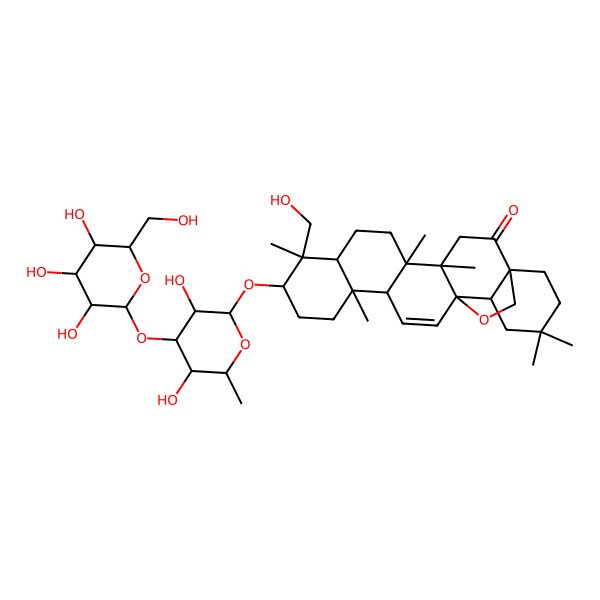 2D Structure of (1S,4S,5R,8R,9R,10S,13S,14R,17S,18R)-10-[(2R,3R,4S,5S,6R)-3,5-dihydroxy-6-methyl-4-[(2S,3R,4S,5S,6R)-3,4,5-trihydroxy-6-(hydroxymethyl)oxan-2-yl]oxyoxan-2-yl]oxy-9-(hydroxymethyl)-4,5,9,13,20,20-hexamethyl-24-oxahexacyclo[15.5.2.01,18.04,17.05,14.08,13]tetracos-15-en-2-one
