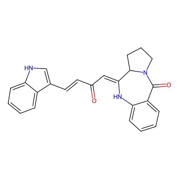 2D Structure of 6-[4-(1H-indol-3-yl)-2-oxobut-3-enylidene]-6a,7,8,9-tetrahydro-5H-pyrrolo[2,1-c][1,4]benzodiazepin-11-one