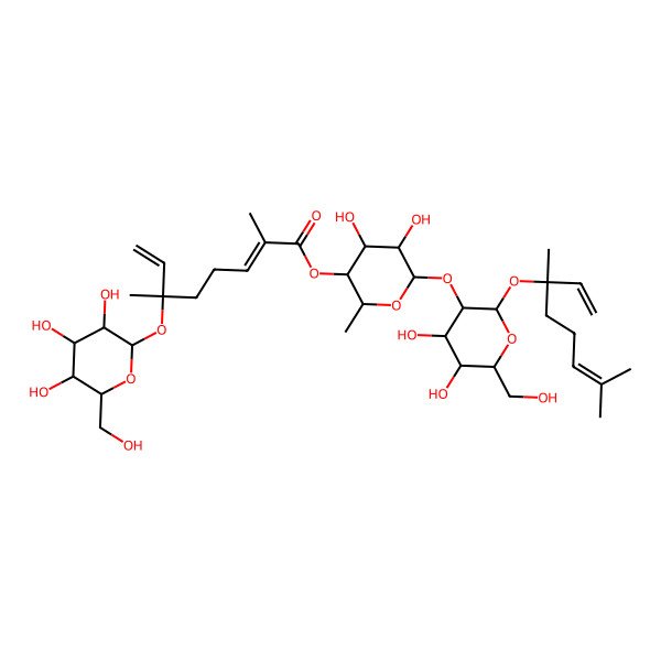 2D Structure of [6-[2-(3,7-Dimethylocta-1,6-dien-3-yloxy)-4,5-dihydroxy-6-(hydroxymethyl)oxan-3-yl]oxy-4,5-dihydroxy-2-methyloxan-3-yl] 2,6-dimethyl-6-[3,4,5-trihydroxy-6-(hydroxymethyl)oxan-2-yl]oxyocta-2,7-dienoate