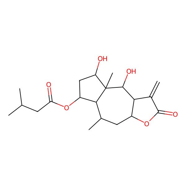 2D Structure of [(3aS,5R,5aS,6S,8R,8aS,9R,9aS)-8,9-dihydroxy-5,8a-dimethyl-1-methylidene-2-oxo-4,5,5a,6,7,8,9,9a-octahydro-3aH-azuleno[6,5-b]furan-6-yl] 3-methylbutanoate