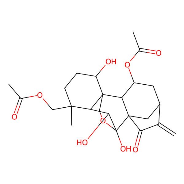 2D Structure of [(2S,3R,5S,8S,9S,10S,11R,12R,15R)-3-acetyloxy-9,10,15-trihydroxy-12-methyl-6-methylidene-7-oxo-17-oxapentacyclo[7.6.2.15,8.01,11.02,8]octadecan-12-yl]methyl acetate