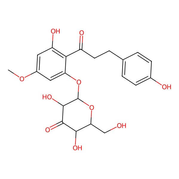 2D Structure of 3,5-Dihydroxy-2-[3-hydroxy-2-[3-(4-hydroxyphenyl)propanoyl]-5-methoxyphenoxy]-6-(hydroxymethyl)oxan-4-one