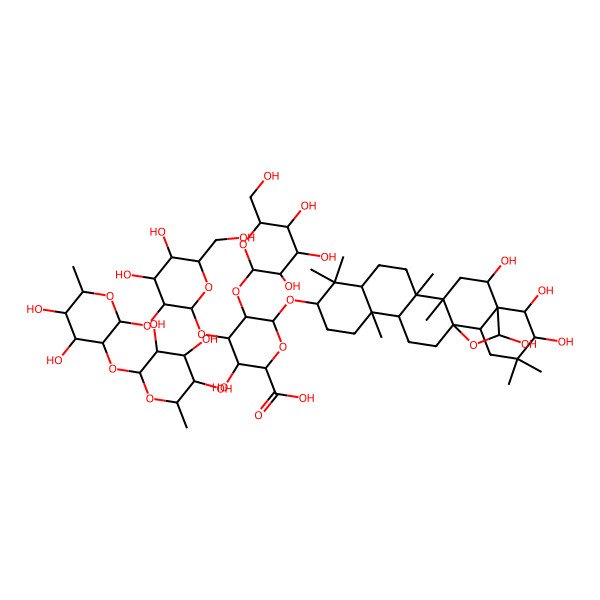 2D Structure of (3S,5S,6R)-4-[(2S,3S,5R)-3-[(4S,6S)-4,5-dihydroxy-6-methyl-3-[(3S,5R,6S)-3,4,5-trihydroxy-6-methyloxan-2-yl]oxyoxan-2-yl]oxy-4,5-dihydroxy-6-(hydroxymethyl)oxan-2-yl]oxy-3-hydroxy-6-[[(1R,2R,4S,5R,10S,13R,17S,21R,22R,23S)-2,21,22,23-tetrahydroxy-4,5,9,9,13,20,20-heptamethyl-24-oxahexacyclo[15.5.2.01,18.04,17.05,14.08,13]tetracosan-10-yl]oxy]-5-[(2S,3S,5S)-3,4,5-trihydroxy-6-(hydroxymethyl)oxan-2-yl]oxyoxane-2-carboxylic acid
