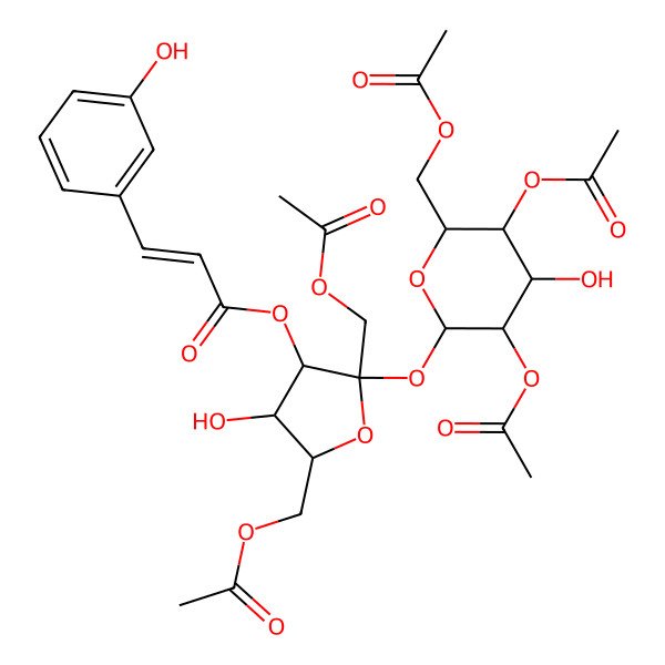 2D Structure of [2,5-Bis(acetyloxymethyl)-2-[3,5-diacetyloxy-6-(acetyloxymethyl)-4-hydroxyoxan-2-yl]oxy-4-hydroxyoxolan-3-yl] 3-(3-hydroxyphenyl)prop-2-enoate
