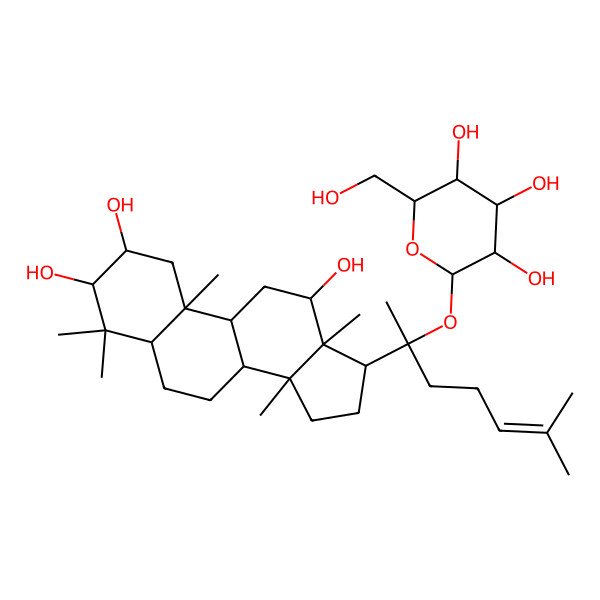 2D Structure of 2-(hydroxymethyl)-6-[6-methyl-2-(2,3,12-trihydroxy-4,4,10,13,14-pentamethyl-2,3,5,6,7,8,9,11,12,15,16,17-dodecahydro-1H-cyclopenta[a]phenanthren-17-yl)hept-5-en-2-yl]oxyoxane-3,4,5-triol