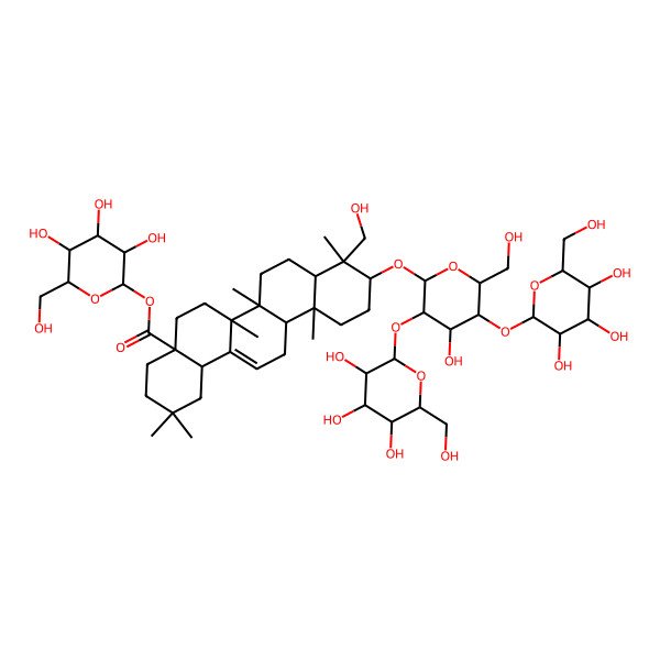 2D Structure of [3,4,5-Trihydroxy-6-(hydroxymethyl)oxan-2-yl] 10-[4-hydroxy-6-(hydroxymethyl)-3,5-bis[[3,4,5-trihydroxy-6-(hydroxymethyl)oxan-2-yl]oxy]oxan-2-yl]oxy-9-(hydroxymethyl)-2,2,6a,6b,9,12a-hexamethyl-1,3,4,5,6,6a,7,8,8a,10,11,12,13,14b-tetradecahydropicene-4a-carboxylate