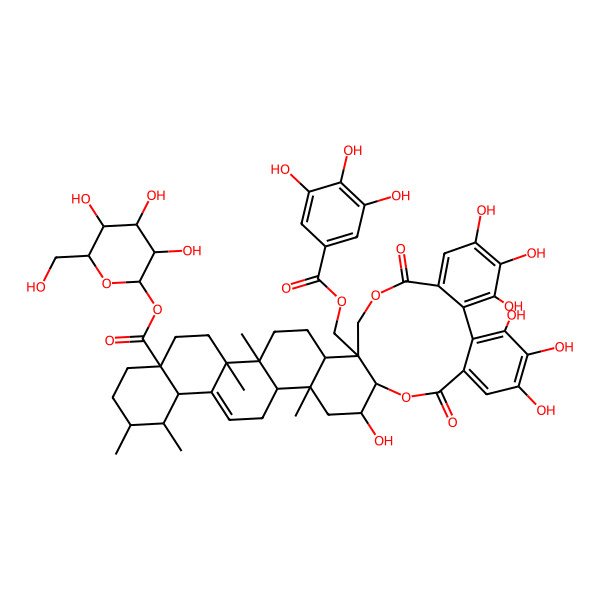 2D Structure of [(2S,3R,4S,5S,6R)-3,4,5-trihydroxy-6-(hydroxymethyl)oxan-2-yl] (1S,2R,5R,6S,9S,12R,13S,14S,18S,19R,21R,22R)-21,27,28,29,32,33,34-heptahydroxy-5,6,12,13,19-pentamethyl-24,37-dioxo-1-[(3,4,5-trihydroxybenzoyl)oxymethyl]-23,38-dioxaoctacyclo[20.17.0.02,19.05,18.06,15.09,14.025,30.031,36]nonatriaconta-15,25,27,29,31,33,35-heptaene-9-carboxylate
