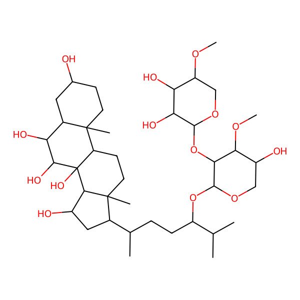 2D Structure of (3S,5S,6R,7R,8S,9R,10S,13R,14S,15S,17R)-17-[(2R,5S)-5-[(2S,3R,4S,5R)-3-[(2S,3R,4R,5R)-3,4-dihydroxy-5-methoxyoxan-2-yl]oxy-5-hydroxy-4-methoxyoxan-2-yl]oxy-6-methylheptan-2-yl]-10,13-dimethyl-1,2,3,4,5,6,7,9,11,12,14,15,16,17-tetradecahydrocyclopenta[a]phenanthrene-3,6,7,8,15-pentol
