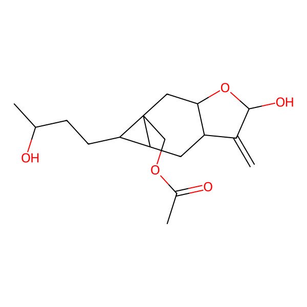 2D Structure of [(2R,3aR,4aS,5S,5aS,6aR)-2-hydroxy-5-[(3S)-3-hydroxybutyl]-3-methylidene-3a,4,4a,5,6,6a-hexahydrocyclopropa[f][1]benzofuran-5a-yl]methyl acetate