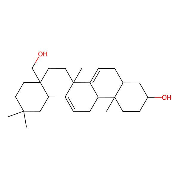 2D Structure of (3S,4aS,6bS,8aS,12aS,14aR,14bS)-8a-(hydroxymethyl)-6b,11,11,14b-tetramethyl-1,2,3,4,4a,5,7,8,9,10,12,12a,14,14a-tetradecahydropicen-3-ol
