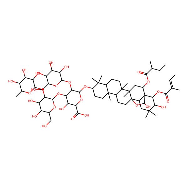 2D Structure of 6-[[21,23-Dihydroxy-4,5,9,9,13,20,20-heptamethyl-2-(2-methylbutanoyloxy)-22-(2-methylbut-2-enoyloxy)-24-oxahexacyclo[15.5.2.01,18.04,17.05,14.08,13]tetracosan-10-yl]oxy]-4-[4,5-dihydroxy-6-(hydroxymethyl)-3-(3,4,5-trihydroxy-6-methyloxan-2-yl)oxyoxan-2-yl]oxy-3-hydroxy-5-[3,4,5-trihydroxy-6-(hydroxymethyl)oxan-2-yl]oxyoxane-2-carboxylic acid