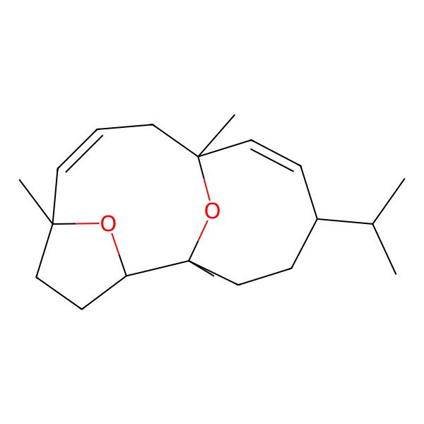 2D Structure of (1S,2R,5S,6E,9R,12S)-1,5,9-trimethyl-12-propan-2-yl-15,16-dioxatricyclo[7.5.1.12,5]hexadeca-6,10-diene