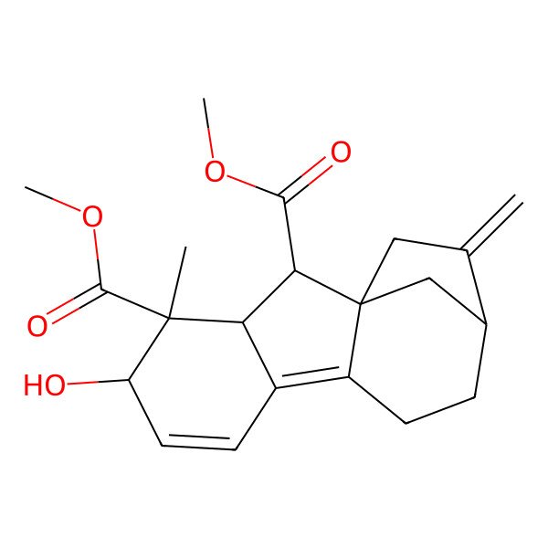 2D Structure of dimethyl (1S,2S,3S,4S,5S,12R)-5-hydroxy-4-methyl-13-methylidenetetracyclo[10.2.1.01,9.03,8]pentadeca-6,8-diene-2,4-dicarboxylate