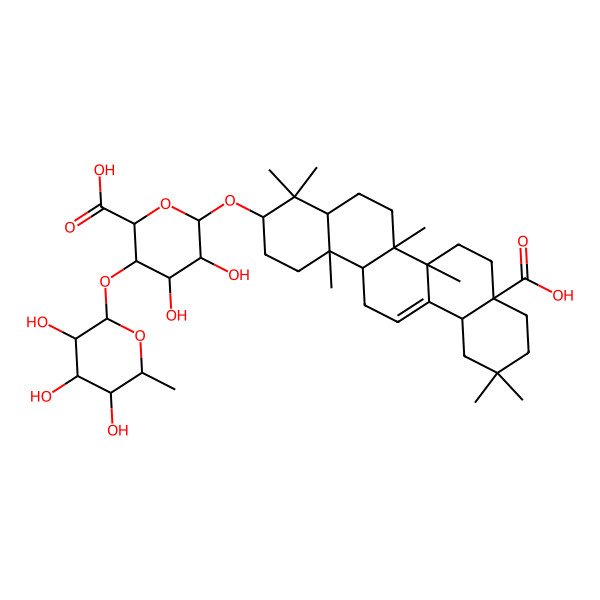 2D Structure of (2R,3S,4R,5R,6R)-6-[[(3S,4aS,6aS,6bR,8aS,12aS,14aS,14bR)-8a-carboxy-4,4,6a,6b,11,11,14b-heptamethyl-1,2,3,4a,5,6,7,8,9,10,12,12a,14,14a-tetradecahydropicen-3-yl]oxy]-4,5-dihydroxy-3-[(2R,3R,4R,5S,6S)-3,4,5-trihydroxy-6-methyloxan-2-yl]oxyoxane-2-carboxylic acid