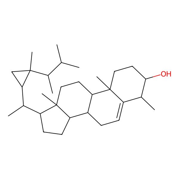 2D Structure of (3S,4R,8S,9S,10R,13R,14S,17R)-4,10,13-trimethyl-17-[(1S)-1-[(1R,2R)-2-methyl-2-[(2S)-3-methylbutan-2-yl]cyclopropyl]ethyl]-2,3,4,7,8,9,11,12,14,15,16,17-dodecahydro-1H-cyclopenta[a]phenanthren-3-ol