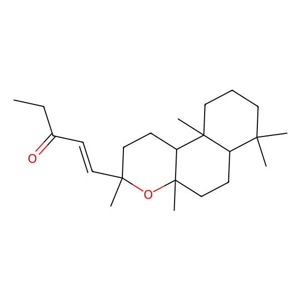 2D Structure of (E)-1-[(3R,4aR,6aR,10aS,10bR)-3,4a,7,7,10a-pentamethyl-2,5,6,6a,8,9,10,10b-octahydro-1H-benzo[f]chromen-3-yl]pent-1-en-3-one