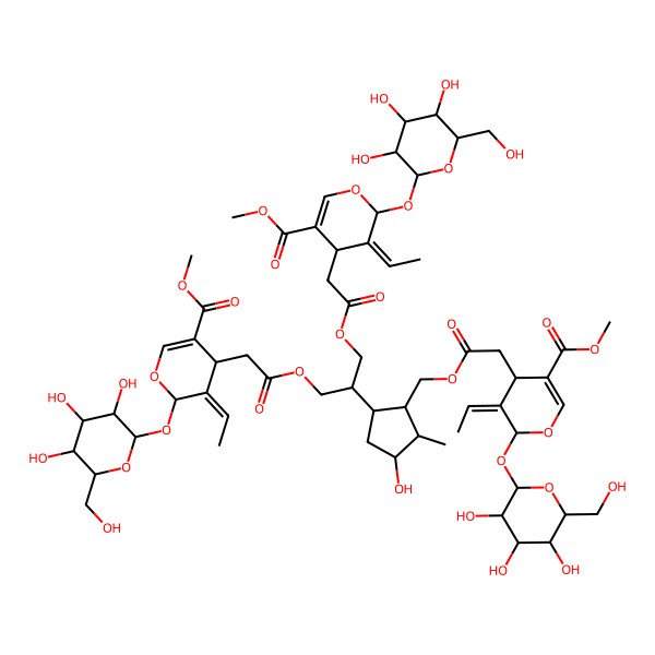 2D Structure of methyl 4-[2-[[5-[1,3-bis[[2-[3-ethylidene-5-methoxycarbonyl-2-[3,4,5-trihydroxy-6-(hydroxymethyl)oxan-2-yl]oxy-4H-pyran-4-yl]acetyl]oxy]propan-2-yl]-3-hydroxy-2-methylcyclopentyl]methoxy]-2-oxoethyl]-5-ethylidene-6-[3,4,5-trihydroxy-6-(hydroxymethyl)oxan-2-yl]oxy-4H-pyran-3-carboxylate