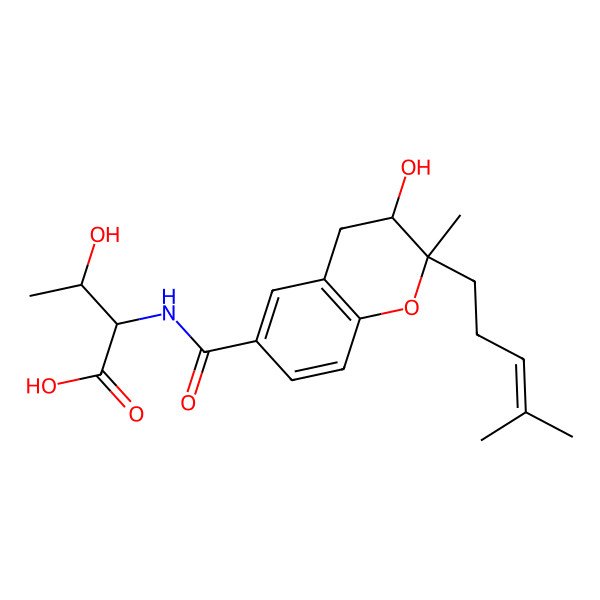 2D Structure of 3-Hydroxy-2-[[3-hydroxy-2-methyl-2-(4-methylpent-3-enyl)-3,4-dihydrochromene-6-carbonyl]amino]butanoic acid