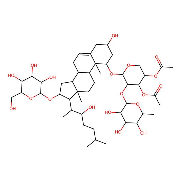 2D Structure of [(3R,4S,5R,6S)-4-acetyloxy-6-[[(1R,3R,8S,9S,10R,13S,14S,16S,17R)-3-hydroxy-17-[(2S,3S)-3-hydroxy-6-methylheptan-2-yl]-10,13-dimethyl-16-[(2R,3R,4S,5S,6R)-3,4,5-trihydroxy-6-(hydroxymethyl)oxan-2-yl]oxy-2,3,4,7,8,9,11,12,14,15,16,17-dodecahydro-1H-cyclopenta[a]phenanthren-1-yl]oxy]-5-[(2S,3R,4R,5R,6S)-3,4,5-trihydroxy-6-methyloxan-2-yl]oxyoxan-3-yl] acetate