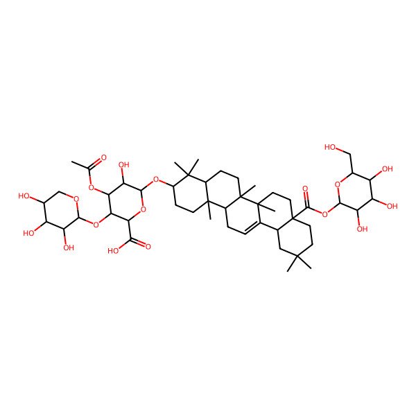 2D Structure of (2S,3S,4R,5R,6R)-6-[[(3S,4aR,6aR,6bS,8aS,12aS,14aR,14bR)-4,4,6a,6b,11,11,14b-heptamethyl-8a-[(2S,3R,4S,5S,6R)-3,4,5-trihydroxy-6-(hydroxymethyl)oxan-2-yl]oxycarbonyl-1,2,3,4a,5,6,7,8,9,10,12,12a,14,14a-tetradecahydropicen-3-yl]oxy]-4-acetyloxy-5-hydroxy-3-[(2S,3R,4S,5R)-3,4,5-trihydroxyoxan-2-yl]oxyoxane-2-carboxylic acid