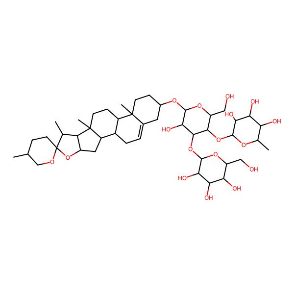 2D Structure of (2R,3R,4R,5R,6S)-2-[(2R,3R,4R,5R,6R)-5-hydroxy-2-(hydroxymethyl)-6-[(1S,2S,4S,5'S,6R,7S,8R,9S,12S,13R,16S)-5',7,9,13-tetramethylspiro[5-oxapentacyclo[10.8.0.02,9.04,8.013,18]icos-18-ene-6,2'-oxane]-16-yl]oxy-4-[(2S,3R,4S,5S,6R)-3,4,5-trihydroxy-6-(hydroxymethyl)oxan-2-yl]oxyoxan-3-yl]oxy-6-methyloxane-3,4,5-triol
