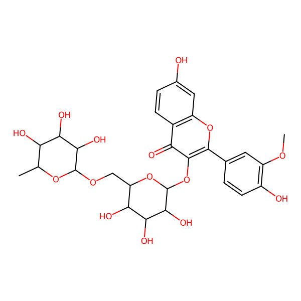 2D Structure of 7-Hydroxy-2-(4-hydroxy-3-methoxyphenyl)-3-[3,4,5-trihydroxy-6-[(3,4,5-trihydroxy-6-methyloxan-2-yl)oxymethyl]oxan-2-yl]oxychromen-4-one