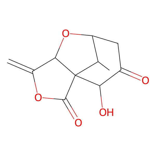 2D Structure of (1R,5R,7R,10R,11S)-10-hydroxy-11-methyl-4-methylidene-3,6-dioxatricyclo[5.3.1.01,5]undecane-2,9-dione