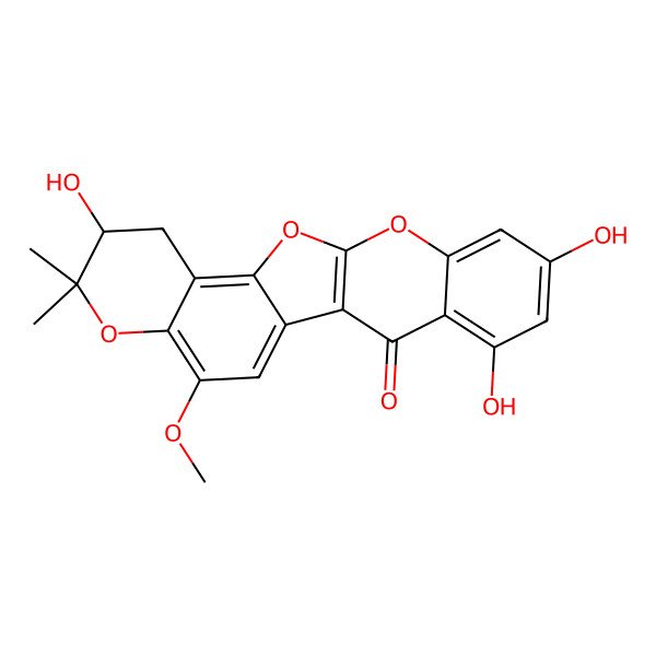 2D Structure of 5,7,16-Trihydroxy-20-methoxy-17,17-dimethyl-10,12,18-trioxapentacyclo[11.8.0.02,11.04,9.014,19]henicosa-1(21),2(11),4,6,8,13,19-heptaen-3-one