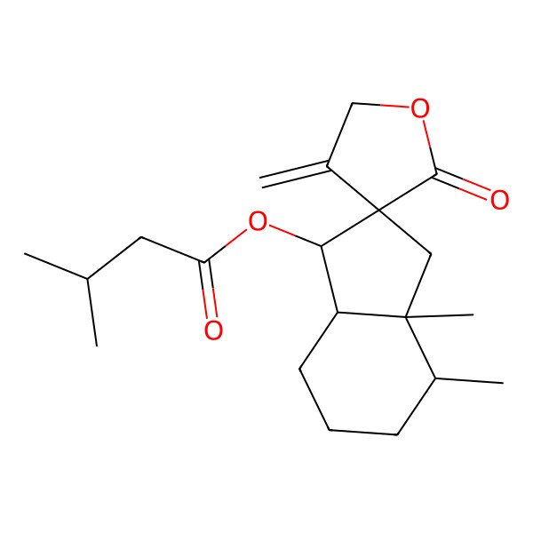 2D Structure of (3a,4-dimethyl-4'-methylidene-2'-oxospiro[3,4,5,6,7,7a-hexahydro-1H-indene-2,3'-oxolane]-1-yl) 3-methylbutanoate