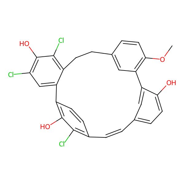 2D Structure of (20E)-4,6,23-trichloro-13-methoxypentacyclo[20.2.2.110,14.115,19.02,7]octacosa-1(24),2,4,6,10(28),11,13,15,17,19(27),20,22,25-tridecaene-5,16,24-triol