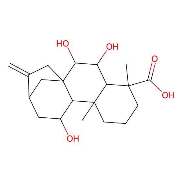 2D Structure of 2,3,11-Trihydroxy-5,9-dimethyl-14-methylidenetetracyclo[11.2.1.01,10.04,9]hexadecane-5-carboxylic acid