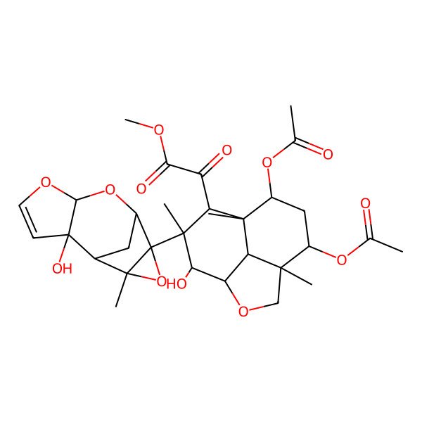 2D Structure of methyl 2-[(1R,4R,5R,7S,8S,9R,10S,11S,12S)-5,7-diacetyloxy-11-hydroxy-10-[(1S,2S,6S,8S,9R,11S)-2-hydroxy-11-methyl-5,7,10-trioxatetracyclo[6.3.1.02,6.09,11]dodec-3-en-9-yl]-4,8,10-trimethyl-2-oxatricyclo[6.3.1.04,12]dodecan-9-yl]-2-oxoacetate