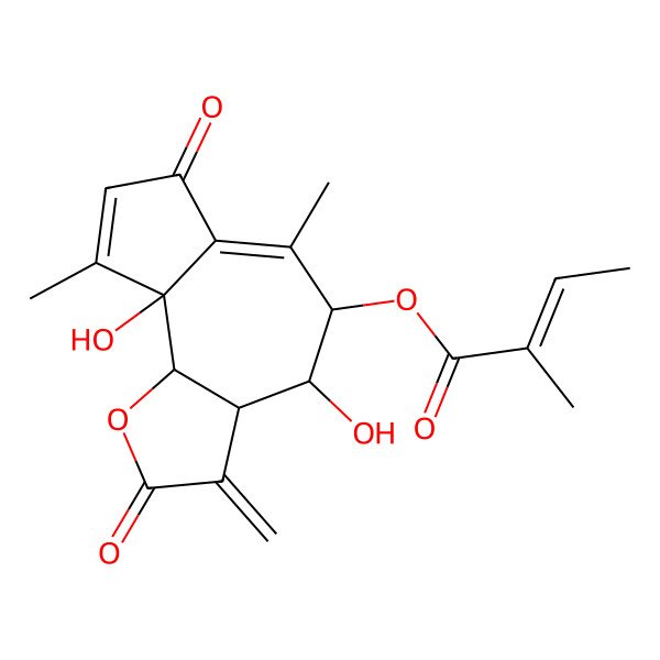2D Structure of (4,9a-Dihydroxy-6,9-dimethyl-3-methylidene-2,7-dioxo-3a,4,5,9b-tetrahydroazuleno[4,5-b]furan-5-yl) 2-methylbut-2-enoate