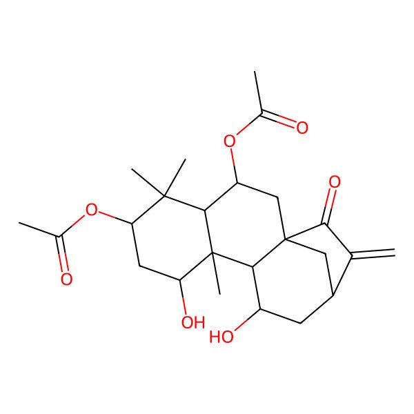 2D Structure of (3-Acetyloxy-8,11-dihydroxy-5,5,9-trimethyl-14-methylidene-15-oxo-6-tetracyclo[11.2.1.01,10.04,9]hexadecanyl) acetate